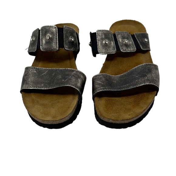Naot Ashley Sandal Womens Size 37 US 6 Metallic Gray Leather Slide Cork Israel - Picture 3 of 5